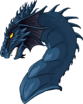 a black dragon with yellow eyes