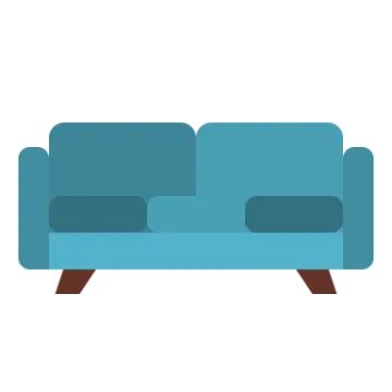 a blue couch on a white background