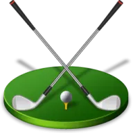 a green golf course with two clubs on it