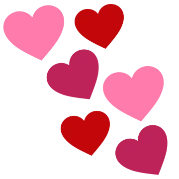 a bunch of pink and red hearts on a white background