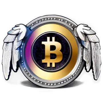 a bit coin with wings on it
