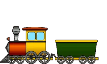 a cartoon train with a green and yellow engine