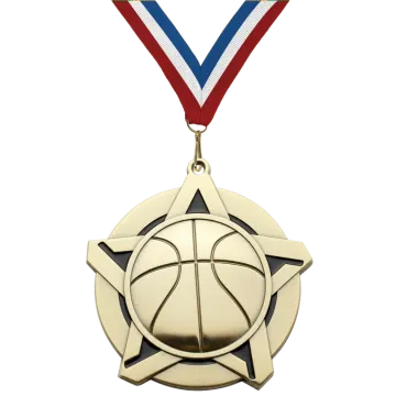 a gold medal with a ribbon around it