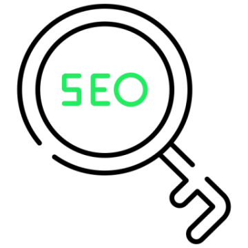 a mag glass with the word seo on it