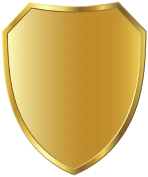 a gold shield with a white background