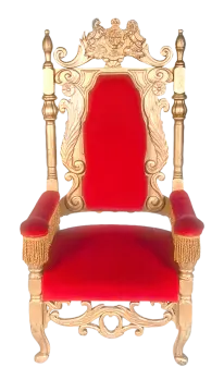 a red and gold throne with a crown on it