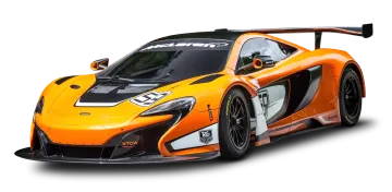 an orange mclaren race car on a white background
