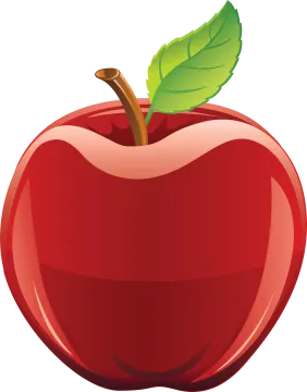 an apple with a leaf on it