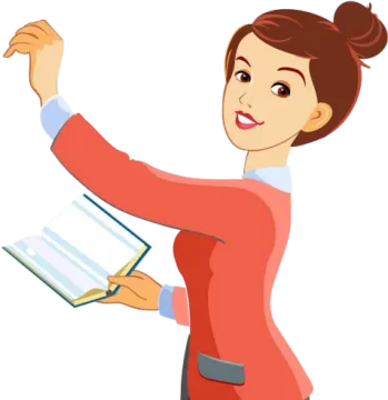 a woman in a red jacket pointing at something