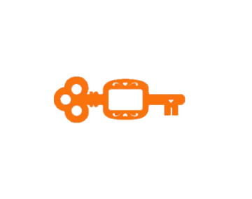 an orange and white logo for a video game