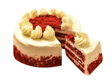 a red velvet cake with white frosting on top