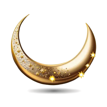 a crescent with gold stars on it