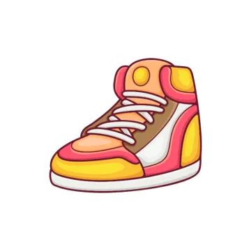 a pair of sneakers with red and yellow soles