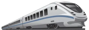 a blue and white train on the tracks