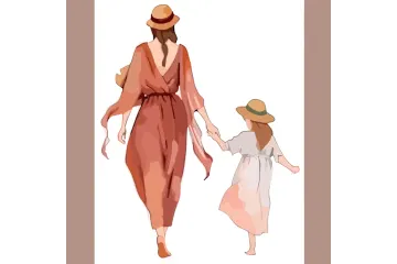 a woman and child walking down the street