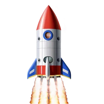 a red, white and blue rocket