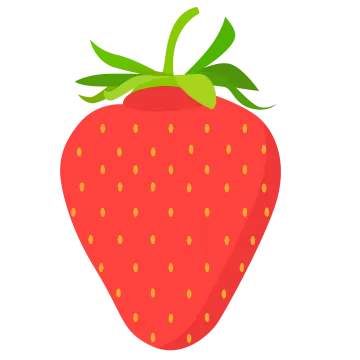 a strawberry with green leaves on it