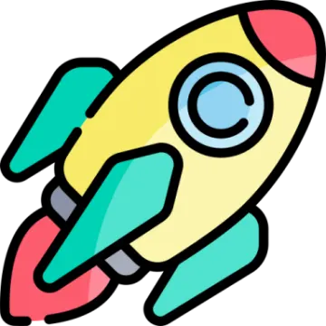 a colorful rocket with a white background