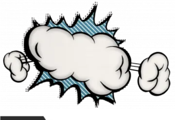 a white cloud with a blue and white stripe around it