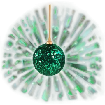 a green christmas ball hanging on a white background
