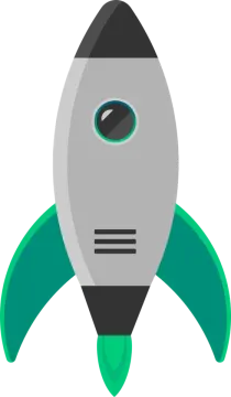 a gray and green rocket on a white background