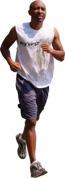a man in a white shirt is running
