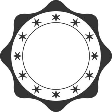 a black and white circle with stars around it