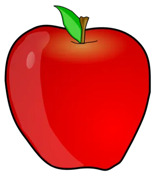 an apple with a leaf on it