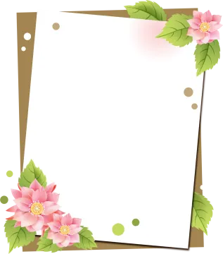 a blank paper with pink flowers and green leaves