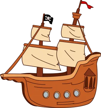 a pirate ship with a flag