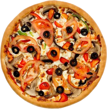 a pizza with various toppings on it