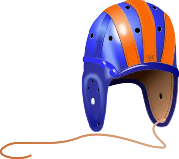 a blue and orange helmet on a white background