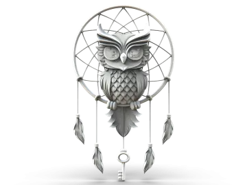 an owl is sitting on a dream catcher