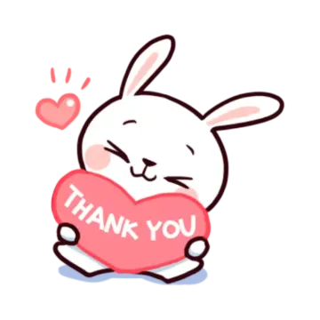 a cartoon bunny holding a heart with the words thank you