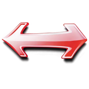 a red and white arrow on a white background