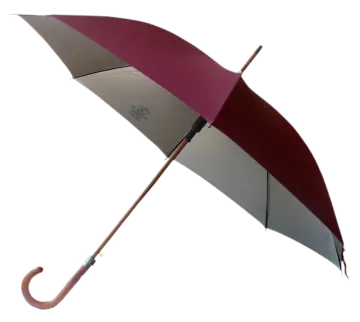 an open umbrella with a wooden handle