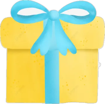 a yellow gift box with blue ribbon and bow