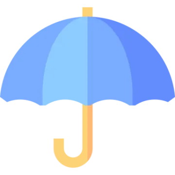 a blue umbrella with an orange handle