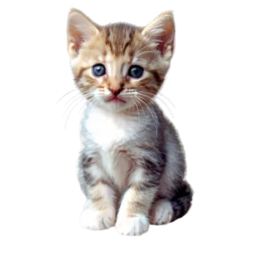 a small kitten with blue eyes sitting down