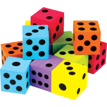 a pile of colorful dice