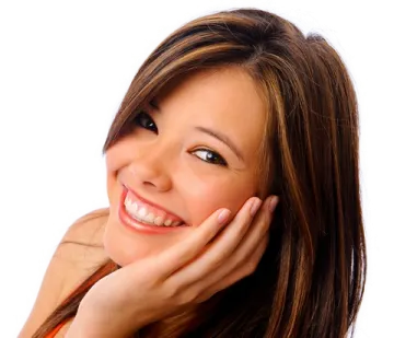 a woman with long brown hair smiles at the camera