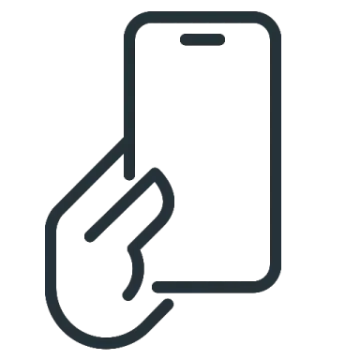 a hand holding a cell phone icon