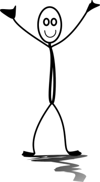 a black and white drawing of a man with arms outstretched