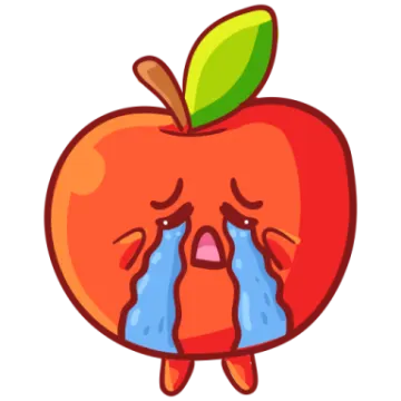 an apple with a crying face