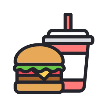 a hamburger and a drink