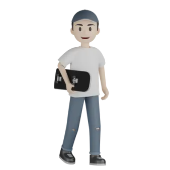 a 3d man holding a laptop computer