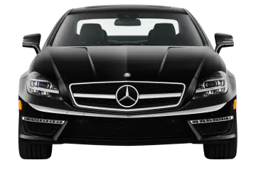 the front view of a black car