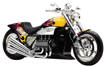 a yellow and black motorcycle with flames on it