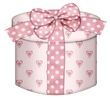 a pink and white gift box with hearts on it