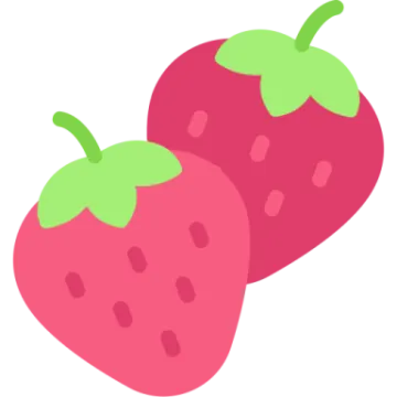 two strawberries with green leaves